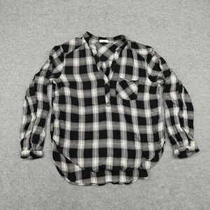 Lila Li Blouse Womens Medium Black White Plaid V Neck Tunic Top Long‎ Sleeve